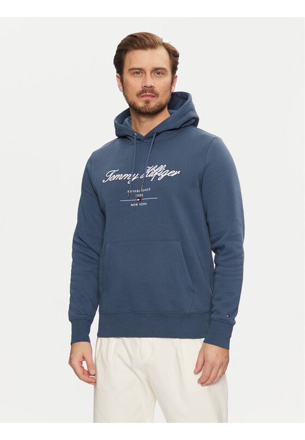 TOMMY HILFIGER - Tommy Hilfiger Bluza Script Logo MW0MW33631 Niebieski Regular Fit. Kolor: niebieski. Materiał: syntetyk, bawełna