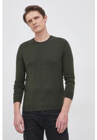 Sisley Sweter męski kolor zielony. Okazja: na co dzień. Kolor: zielony. Materiał: dzianina. Długość rękawa: długi rękaw. Długość: długie. Styl: casual