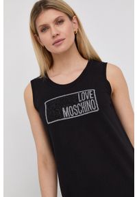 Love Moschino sukienka bawełniana kolor czarny maxi prosta. Okazja: na co dzień. Kolor: czarny. Materiał: bawełna. Wzór: aplikacja. Typ sukienki: proste. Styl: casual. Długość: maxi #2