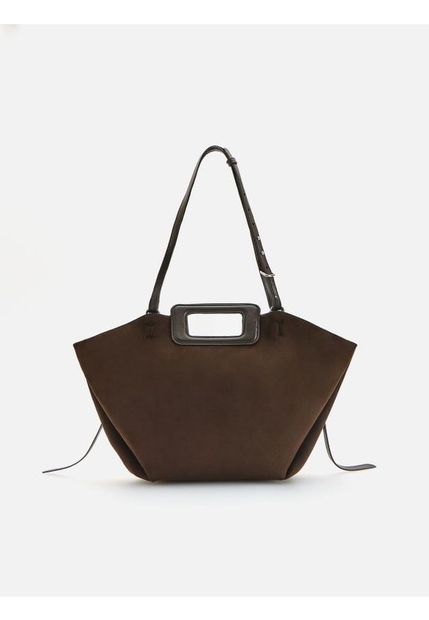 Reserved - Torebka shopper z imitacji zamszu - ciemnobrązowy. Kolor: brązowy. Materiał: zamszowe