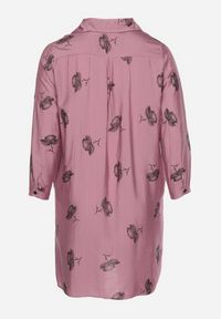 Born2be - Ciemnoróżowa Koszulowa Sukienka z Guzikami i Regulowanymi Rękawami Xatella. Kolekcja: plus size. Kolor: różowy. Wzór: kwiaty. Typ sukienki: koszulowe #5