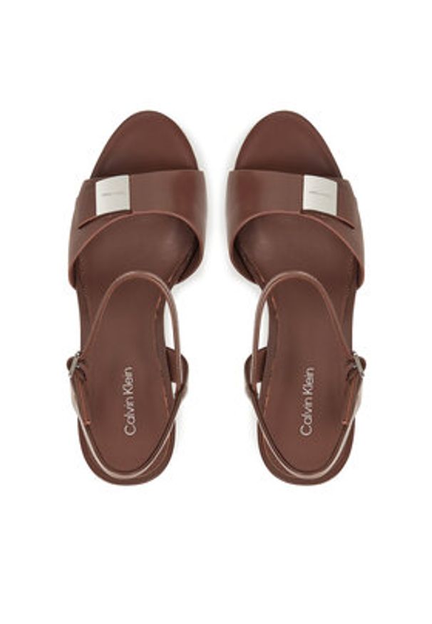 Calvin Klein Sandały Heel Sandal 85 W/Ck Hw - Lth HW0HW02485 Brązowy. Kolor: brązowy. Materiał: skóra