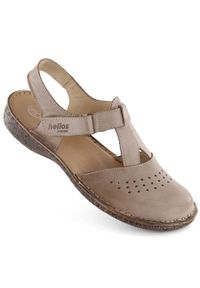 Skórzane sandały damskie komfortowe pełne beżowe Helios 128.02 beżowy. Kolor: beżowy. Materiał: skóra