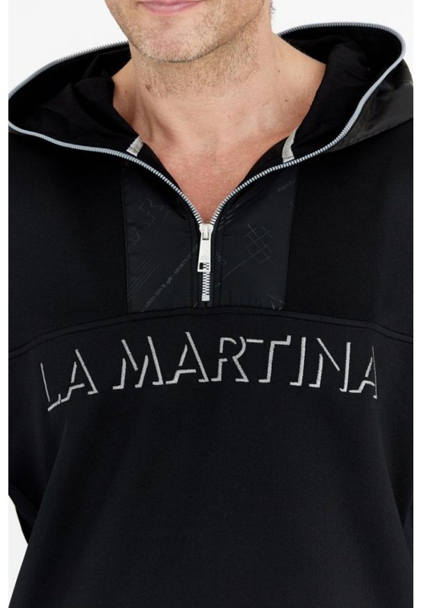 La Martina - LA MARTINA Czarna bluza męska ze srebrnym logo, Rozmiar L. Kolor: czarny