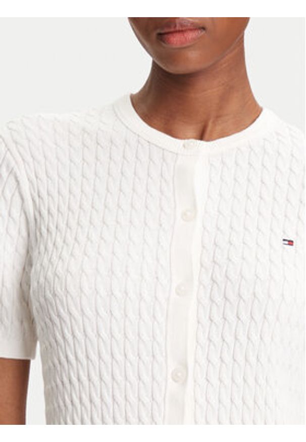 TOMMY HILFIGER - Tommy Hilfiger Kardigan WW0WW45707 Écru Slim Fit. Kolor: kremowy. Materiał: bawełna