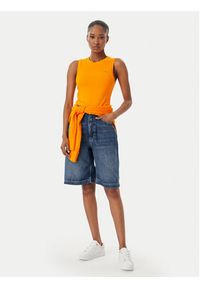 TOMMY HILFIGER - Tommy Hilfiger Top WW0WW47806 Pomarańczowy Slim Fit. Kolor: pomarańczowy. Materiał: bawełna #5