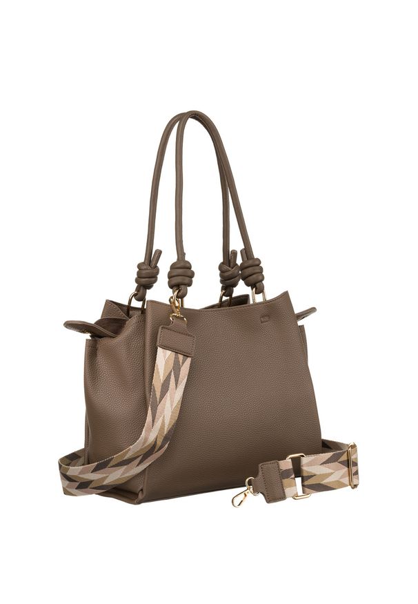 FLORA & CO - Shopperka na pasku Flora&Co FS1043 brązowa. Kolor: brązowy. Materiał: skórzane
