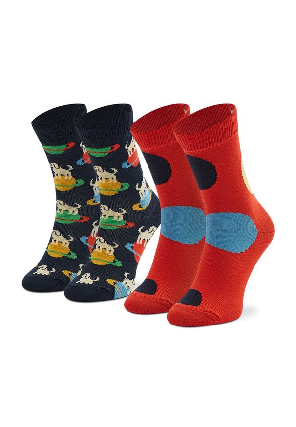 Happy-Socks - Zestaw 2 par wysokich skarpet dziecięcych Happy Socks. Kolor: czerwony
