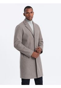 Ombre Clothing - Męski lekki płaszcz jednorzędowy - jasnobrązowy V4. Kolor: brązowy. Materiał: poliester, materiał. Wzór: melanż #2