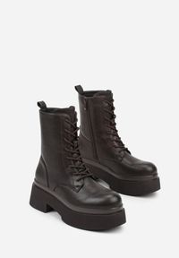 Born2be - Brązowe Botki Workery na Grubej Podeszwie Tuseena. Okazja: na co dzień. Kolor: brązowy. Materiał: jeans. Styl: casual #5