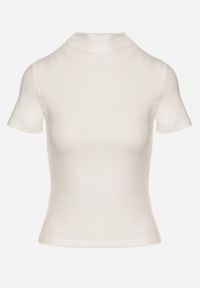 Born2be - Biały Dopasowany T-shirt z Wiskozy z Golfem Isovera. Okazja: do pracy, na spotkanie biznesowe. Typ kołnierza: golf. Kolor: biały. Materiał: wiskoza. Długość rękawa: krótki rękaw. Długość: krótkie. Wzór: aplikacja. Styl: elegancki, biznesowy #4