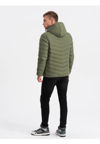 Ombre Clothing - Sportowa kurtka męska pikowana - khaki V6 OM-JALP-0118 - XL. Kolor: brązowy. Materiał: poliester, nylon. Styl: sportowy