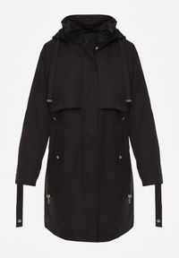 Renee - Czarna Kurtka Przejściowa Typu Parka z Odpinanym Kapturem Ozdobiona Sznurkami Fallaiah. Okazja: na co dzień. Kolor: czarny. Materiał: skóra. Wzór: aplikacja. Styl: casual #4