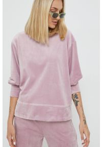 Fila bluza damska kolor różowy gładka. Kolor: różowy. Materiał: welur. Długość rękawa: długi rękaw. Długość: długie. Wzór: gładki #4