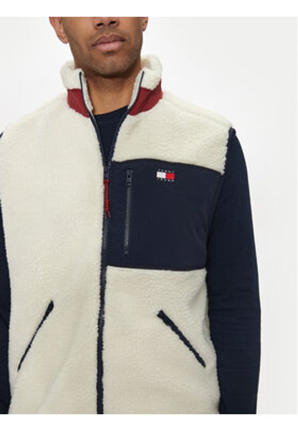 Tommy Jeans Kamizelka Teddy DM0DM18900 Écru Relaxed Fit. Materiał: syntetyk