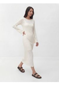 Reserved - Ażurowa sukienka maxi - złamana biel. Materiał: dzianina. Wzór: ażurowy. Typ sukienki: proste. Długość: maxi #1