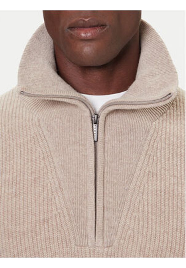 Bugatti Sweter 7500-85566D Beżowy Regular Fit. Kolor: beżowy. Materiał: wełna