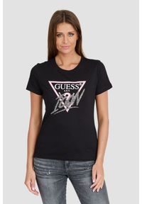 Guess - GUESS Czarny T-shirt Icon Tee. Kolor: czarny
