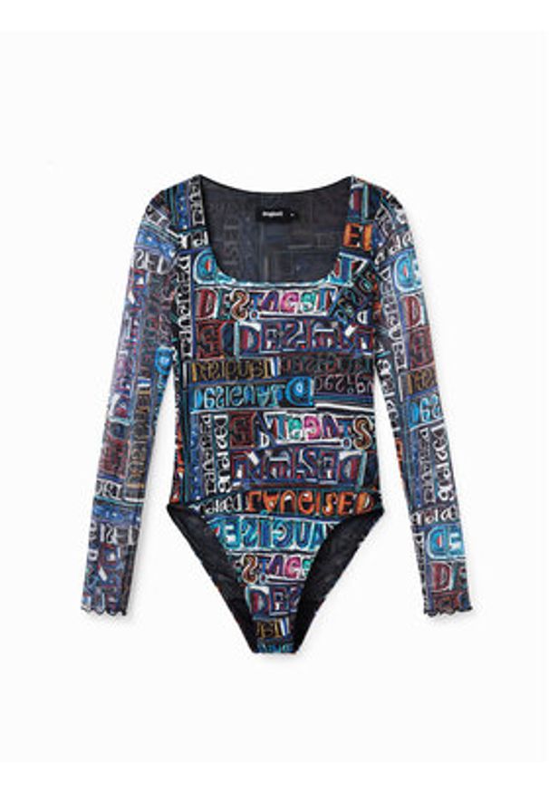 Desigual Body Lettering 23SWQK05 Czarny Slim Fit. Kolor: czarny. Materiał: syntetyk