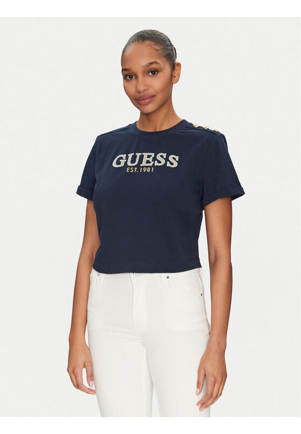 Guess T-Shirt W5GI15 K8FQ4 Granatowy Regular Fit. Kolor: niebieski. Materiał: bawełna