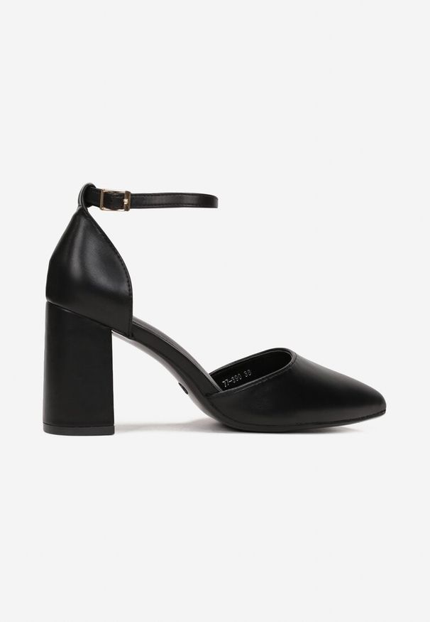 Born2be - Czarne Czółenka na Słupku ze Sprzączką Pulline. Nosek buta: szpiczasty. Zapięcie: sprzączka. Kolor: czarny. Obcas: na słupku. Styl: elegancki, klasyczny