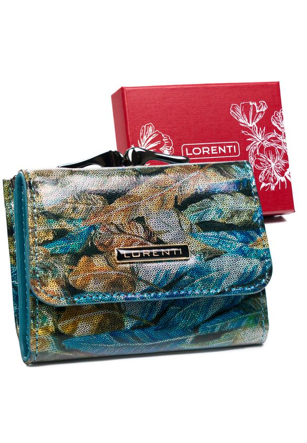 LORENTI - Portfel skórzany Lorenti 55287-HYM print piórka. Materiał: skóra. Wzór: nadruk