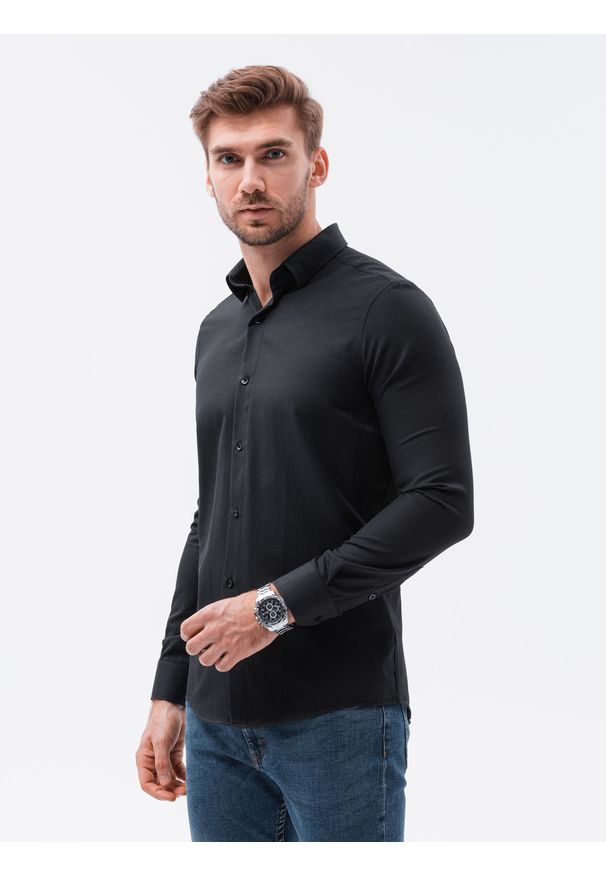 Ombre Clothing - Koszula męska elegancka z długim rękawem K592 - czarny - XL. Kolor: czarny. Materiał: bawełna, poliester. Długość rękawa: długi rękaw. Długość: długie. Styl: elegancki