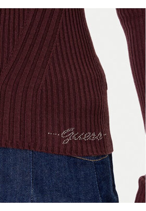 Guess Kardigan W5BR16 Z3OW2 Bordowy Slim Fit. Kolor: czerwony. Materiał: syntetyk