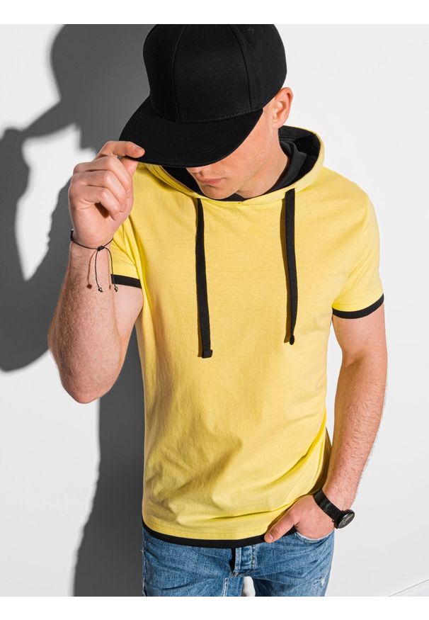 Ombre Clothing - T-shirt męski z kapturem bez nadruku S1376 - żółty - XXL. Okazja: na co dzień. Typ kołnierza: kaptur. Kolor: żółty. Materiał: bawełna, jersey, dzianina. Styl: klasyczny, casual