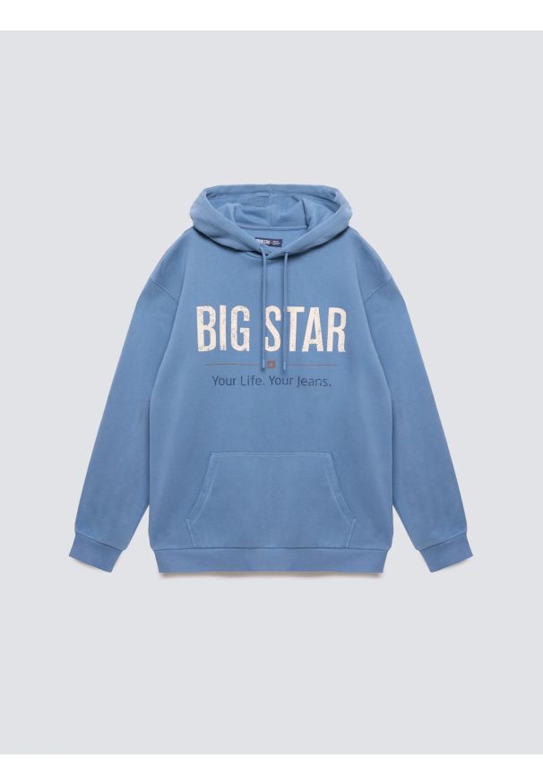 Big-Star - Bluza męska z kapturem z logo BIG STAR niebieska Ashlyno 402. Okazja: na co dzień. Typ kołnierza: kaptur. Kolor: niebieski. Materiał: dzianina. Wzór: ze splotem. Styl: casual, elegancki