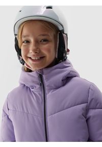 4f - Kurtka narciarska membrana 5000 dziewczęca - fioletowa. Kolor: fioletowy. Materiał: tkanina, syntetyk, puch. Wzór: gładki. Sezon: zima. Sport: narciarstwo