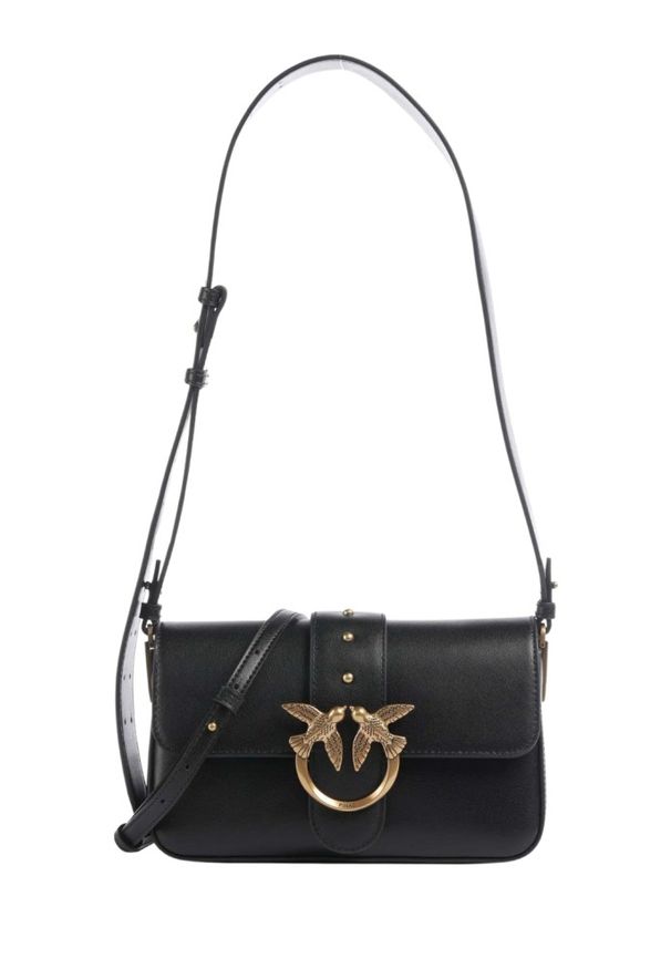 Pinko - PINKO Czarna kopertówka Love One Mini Slouchy Fl Vitello Morbido. Kolor: czarny. Materiał: skórzane. Styl: klasyczny, elegancki