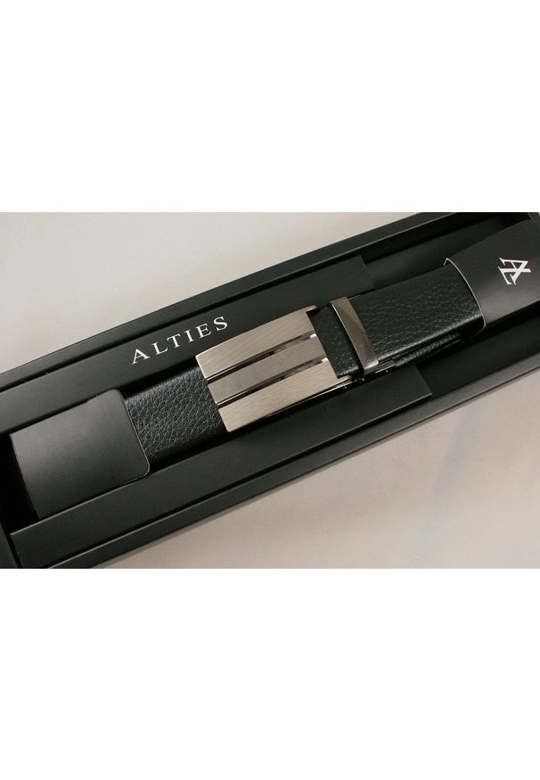 Alties - Czarny Pasek ze SKÓRY, Automatyczna Klamra - Do 120 cm - ALTIES, Męski. Kolor: czarny. Materiał: skóra. Styl: wizytowy
