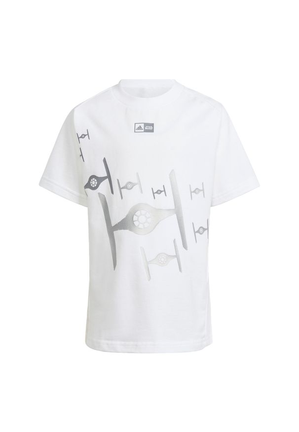 Adidas - Koszulka adidas x Star Wars Z.N.E.. Kolor: biały. Wzór: motyw z bajki. Sport: joga i pilates