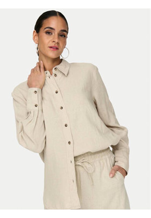 JDY Koszula Say 15318364 Beżowy Loose Fit. Kolor: beżowy. Materiał: wiskoza