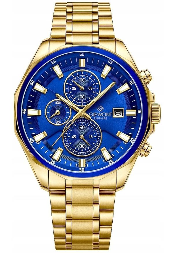 Zegarek Giewont Zegarek Męski Chronograph Sapphire Złoto Niebieski GW7290-B6. Kolor: złoty, niebieski, wielokolorowy