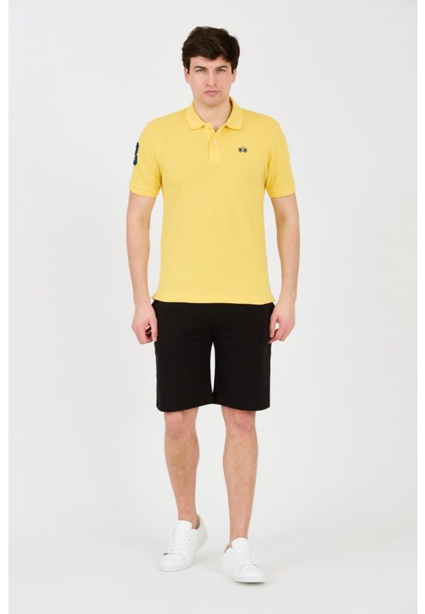 La Martina - LA MARTINA Żółte męskie polo z małym logo, Rozmiar XL. Typ kołnierza: polo. Kolor: żółty