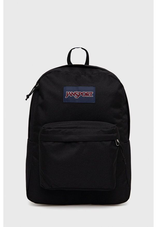 JanSport - Jansport plecak kolor czarny duży z aplikacją. Kolor: czarny. Wzór: aplikacja