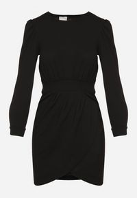 Born2be - Czarna Sukienka z Marszczeniem i Bufiastymi Rękawami Redenia. Kolor: czarny. Styl: klasyczny, elegancki #4