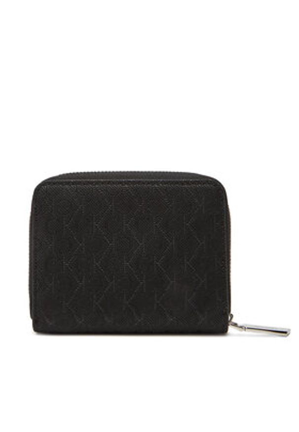 Calvin Klein Mały Portfel Damski Ck Must Aop Md Zip Around W Flap LV04F1037G Czarny. Kolor: czarny. Materiał: skóra