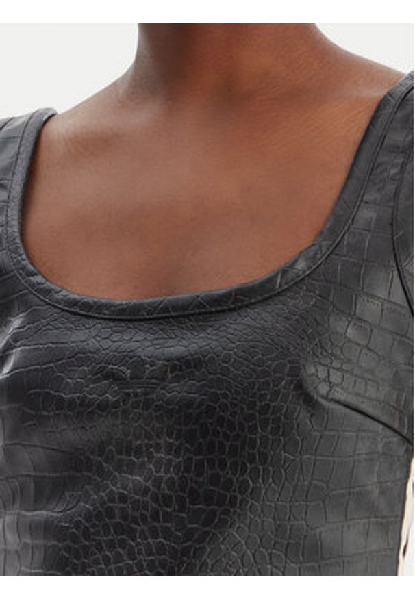 Adidas - adidas Top Pleather KE5041 Czarny Slim Fit. Kolor: czarny. Materiał: skóra