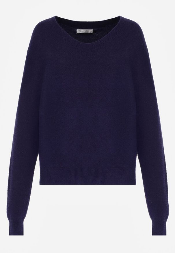 Born2be - Granatowy Sweter z Wiskozą i Wełną z Dekoltem w Serek Claida. Okazja: na co dzień. Typ kołnierza: dekolt w serek. Kolor: niebieski. Materiał: wiskoza, wełna. Styl: casual