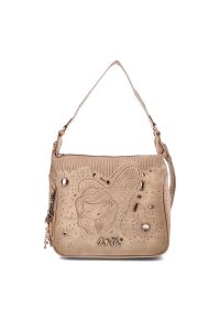 Beżowa Elegancka Torebka Damska Na Ramię Anekke Z Laleczką. Kolor: beżowy. Wzór: aplikacja. Materiał: zdobione. Styl: elegancki. Rodzaj torebki: na ramię #1