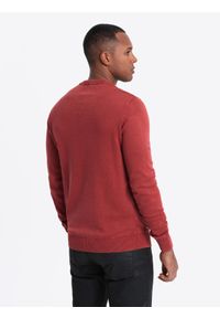 Ombre Clothing - Sweter męski washowany z dekoltem w serek - czerwony V3 - Rozmiar: L. Typ kołnierza: dekolt w serek. Kolor: czerwony. Materiał: bawełna #3