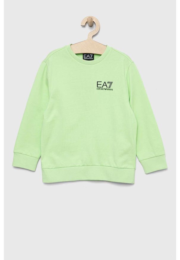 EA7 Emporio Armani bluza bawełniana dziecięca kolor zielony z nadrukiem. Kolor: zielony. Materiał: bawełna. Wzór: nadruk