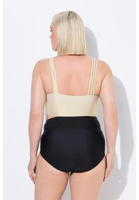 ULLA POPKEN - Damski Strój kąpielowy złoty biust miękkie miseczki wycięcie z recyklingu. Kolekcja: plus size. Kolor: czarny. Materiał: elastan, poliamid, materiał