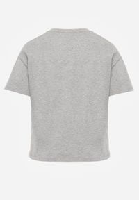 Born2be - Szary Bawełniany T-shirt Ozdobiony Cyrkoniami Monomene. Okazja: na co dzień. Kolor: szary. Materiał: bawełna. Wzór: aplikacja. Styl: elegancki, casual #3