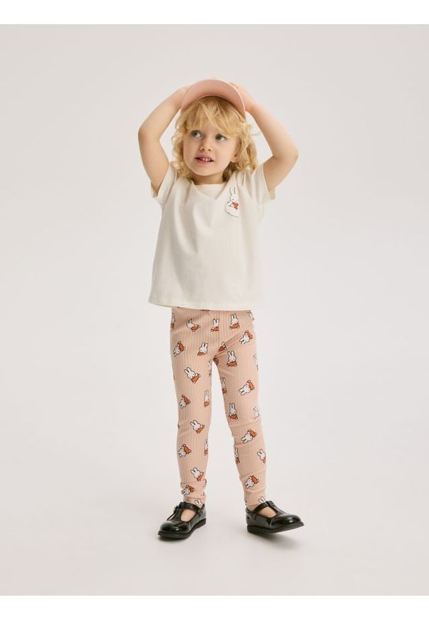 Reserved - Prążkowane legginsy Miffy - pastelowy róż. Kolor: różowy. Materiał: prążkowany
