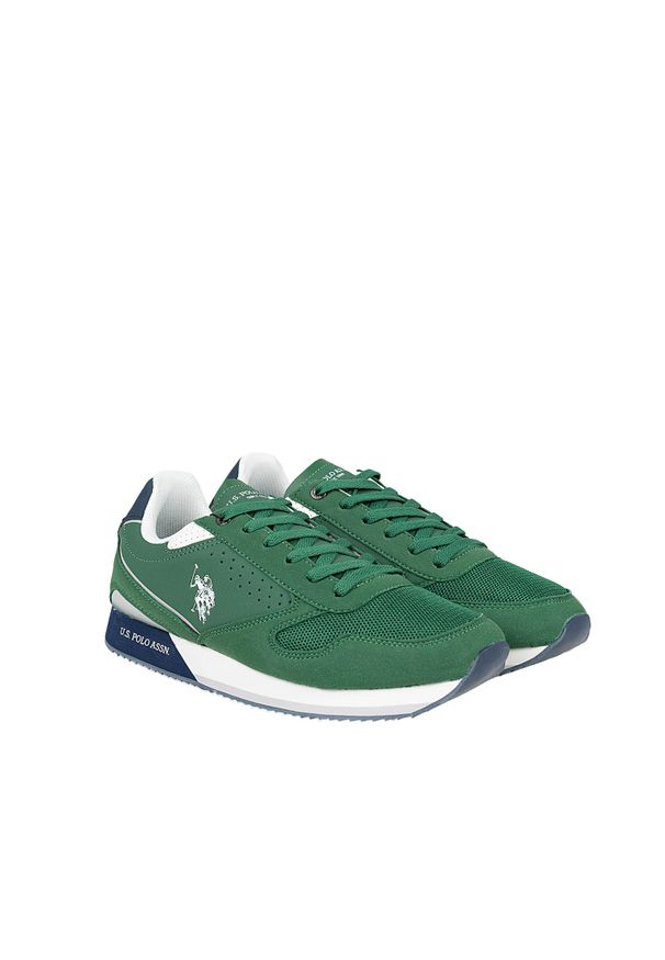 U.S. Polo Assn. Sneakersy "Nobil003" | Nobil003 | Mężczyzna | Zielony. Kolor: zielony. Materiał: materiał, skóra ekologiczna. Wzór: nadruk