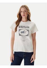 Mustang T-Shirt Rosewood 1016758 Écru Regular Fit. Materiał: bawełna